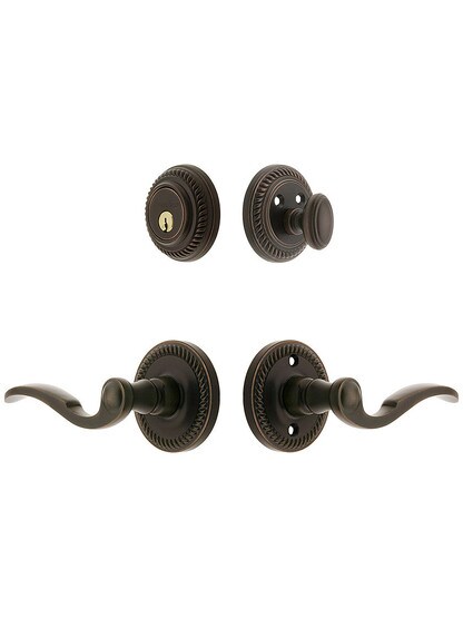 Grandeur Newport Entry Door Set, Keyed Alike with Bellagio Levers Left Handed in Oil-Rubbed Bronze.
